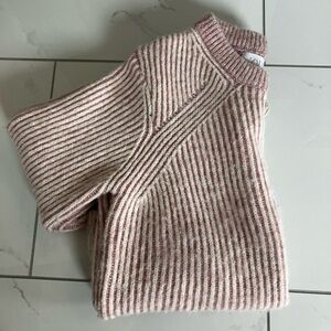 Zara Pink and White Ribbed Knit Sweater